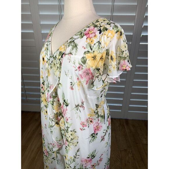 Emma Michele White Pink Floral Chiffon Slip Dress 3X Flutter Sleeve Brunch NEW - Picture 10 of 12